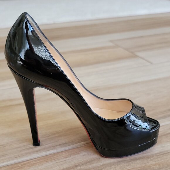 Christian Louboutin 150 Lady Peep Black Patent Leather Shoe Eur.35 - Picture 3 of 16